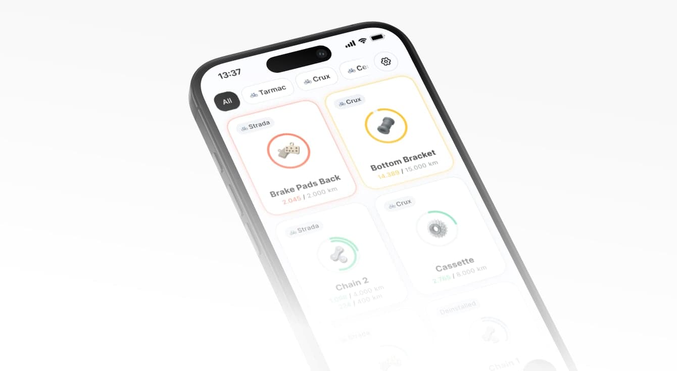 Geer bike maintenance dashboard showing component status